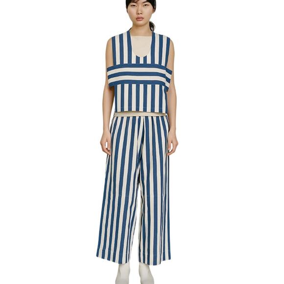 Nancy Stella Soto Denim Striped Leisure Suit Size S Avant Garde Designer Rare - Picture 2 of 12